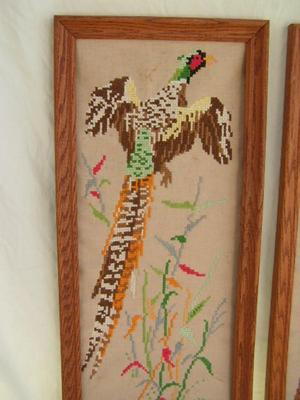 Pair of cross stitch wall decor, each about 24" tall x 10" wide