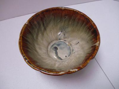 Vintage Brown/Cream Swirl Pottery Mixing Bowl (K)