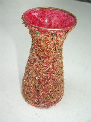 Vintage Pink Sea Shell Encursted bud/flower vase. About 6+” tall