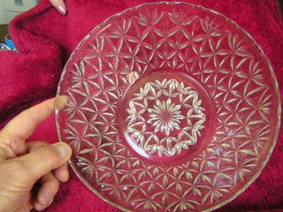 Anchor Hocking vintage pressed glass serving bowl. About 10" dia