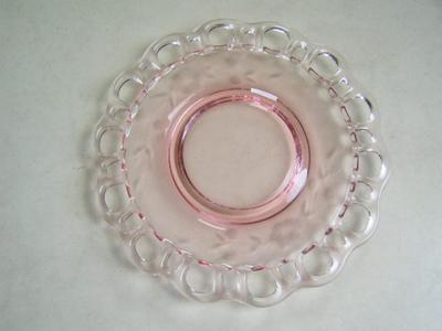Depression era vintage pink cut glass plate from Anchor Hocking. About 9" dia