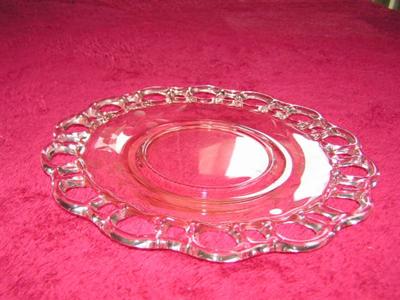 Depression era vintage pink cut glass plate from Anchor Hocking. About 9" dia
