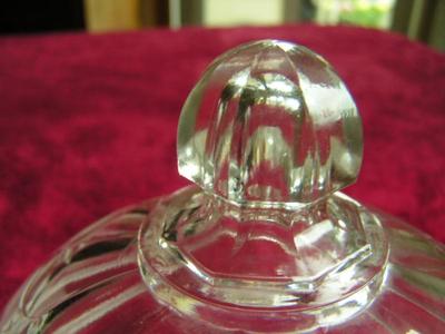 1800s covered butter dish. Clear press glass, unknown origins.