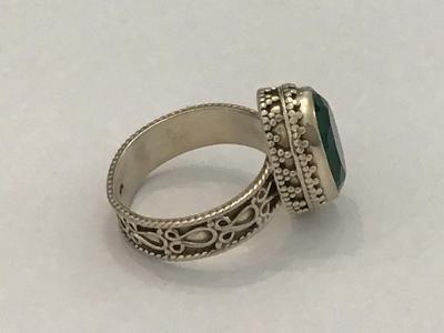 Green Stone Chunky Silver 925 Ring
