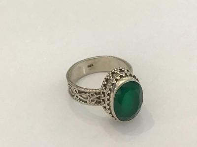 Green Stone Chunky Silver 925 Ring