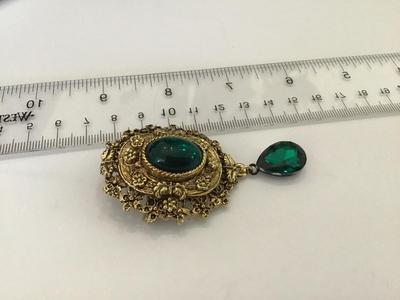 Cabachon and Glass Gold Tone Brooch