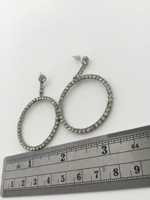 Silver tone rhinestone hoop earrings