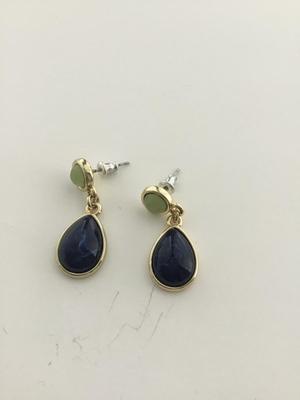 Gold tone blue and green dangle fashion earrings