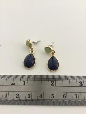 Gold tone blue and green dangle fashion earrings