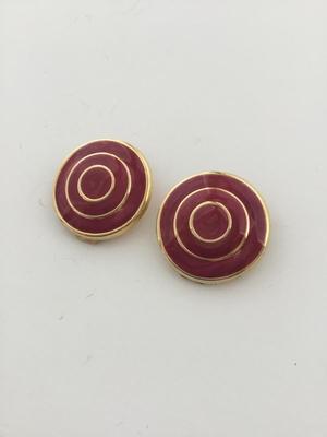 Gold tone red round clip on earrings