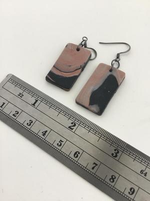 Pink and black unique rectangle earrings