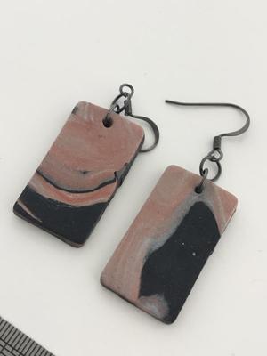 Pink and black unique rectangle earrings