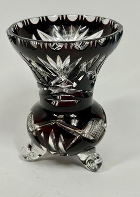 Sale Photo Thumbnail #518: Dark red, almost purple.  Beautiful small footed vase. Excellent condition, approx. 4.5" tall.