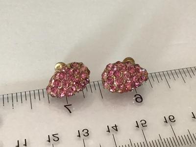 Pink Rhinestone Earrings Screw Back