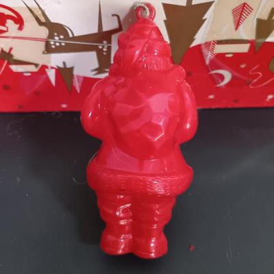 LOT 137: Vintage Christmas- Hard Plastic Blow Mold Santa Ornament, Flocked Deer, Dancing Santa, Foil Elves & More