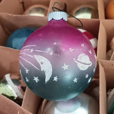 LOT 141: Vintage Christmas- Tinsel Ball, Ceramic Cookie Dish, Shiney Brites, Molded Plastic Santa Bowl & More