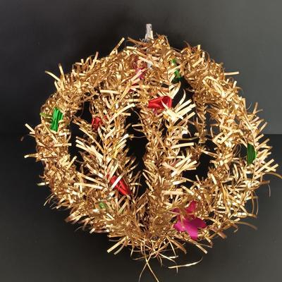 LOT 141: Vintage Christmas- Tinsel Ball, Ceramic Cookie Dish, Shiney Brites, Molded Plastic Santa Bowl & More