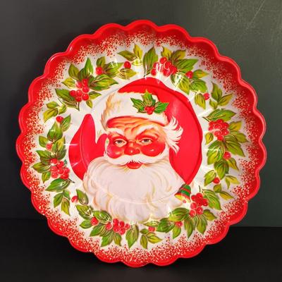 LOT 141: Vintage Christmas- Tinsel Ball, Ceramic Cookie Dish, Shiney Brites, Molded Plastic Santa Bowl & More