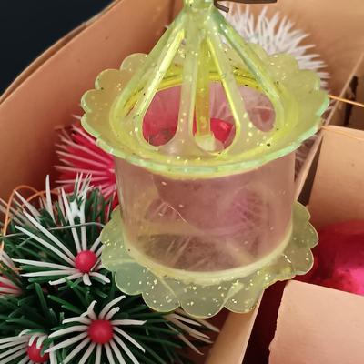 LOT 141: Vintage Christmas- Tinsel Ball, Ceramic Cookie Dish, Shiney Brites, Molded Plastic Santa Bowl & More