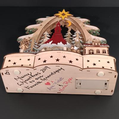 LOT 142: Vintage Christmas- Laser Cut Wood Winter Scene, R&R Imports Cast Iron and Stained Glass Candle Holder, Pyramid Ornaments...