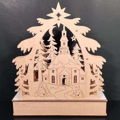 LOT 142: Vintage Christmas- Laser Cut Wood Winter Scene, R&R Imports Cast Iron and Stained Glass Candle Holder, Pyramid Ornaments...