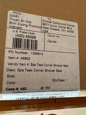 NIB Teak corner shower seat