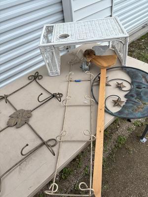 Vintage wooden bed tray, wall, decor, and plate racks