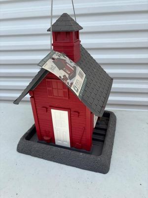 Red schoolhouse birdfeeder