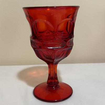 Fostoria Ruby Red Argus Goblets & Coin Glass Compote (E-HS)