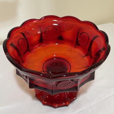 Fostoria Ruby Red Argus Goblets & Coin Glass Compote (E-HS)