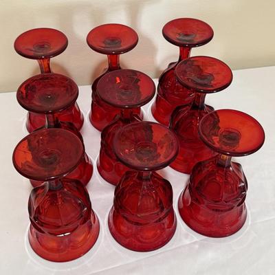Fostoria Ruby Red Argus Goblets & Coin Glass Compote (E-HS)