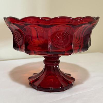 Fostoria Ruby Red Argus Goblets & Coin Glass Compote (E-HS)