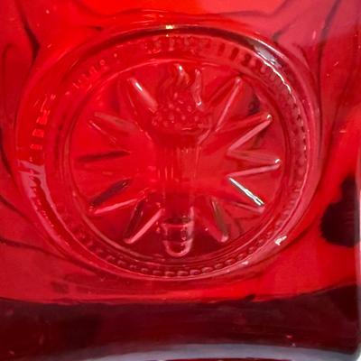 Fostoria Ruby Red Argus Goblets & Coin Glass Compote (E-HS)