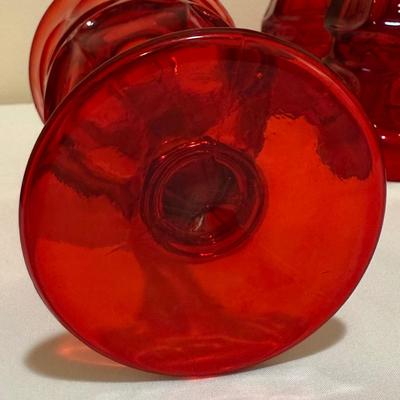 Fostoria Ruby Red Argus Goblets & Coin Glass Compote (E-HS)
