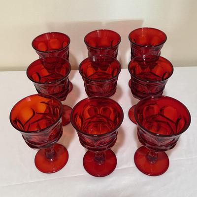 Fostoria Ruby Red Argus Goblets & Coin Glass Compote (E-HS)