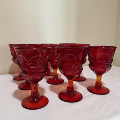 Fostoria Ruby Red Argus Goblets & Coin Glass Compote (E-HS)