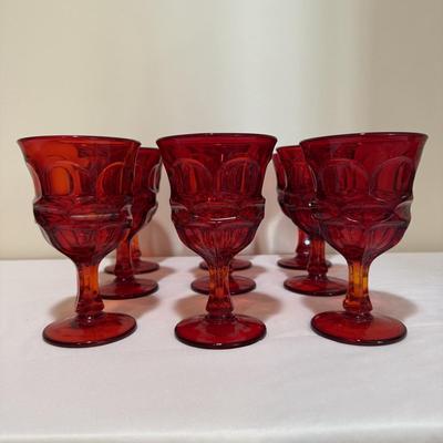 Fostoria Ruby Red Argus Goblets & Coin Glass Compote (E-HS)
