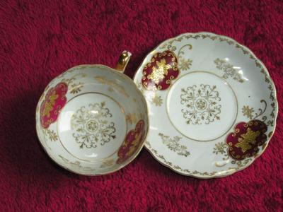 Royal Sealy China (Japan), porcelain 3-footed teacup cup & saucer