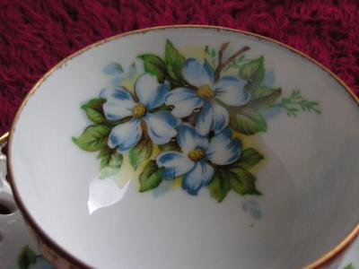 Vintage Cherry China (Japan) footed teacup & reticulated saucer, gold trim