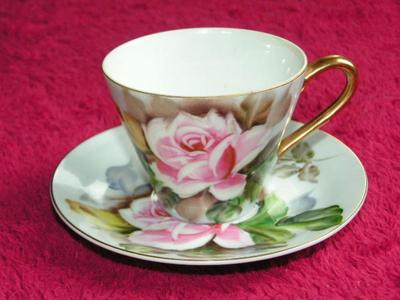 Hand painted vintage (?Japan?) traditional Japanese style teacup & saucer,