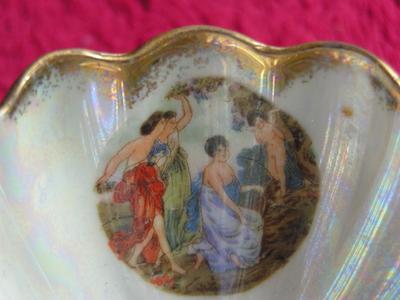 Vintage Lefton China (Japan), footed teacup & reticulated saucer. Greek classical