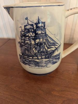 Blue Delft Hand Painted Pitcher & Mugs Charles Morgan "Capt" A Hab "Queequea"