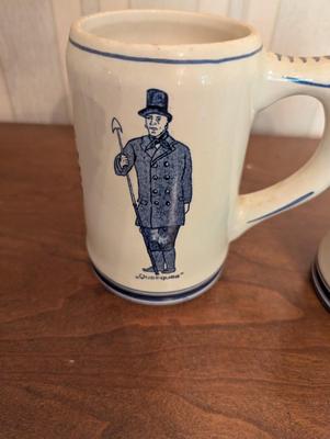 Blue Delft Hand Painted Pitcher & Mugs Charles Morgan "Capt" A Hab "Queequea"