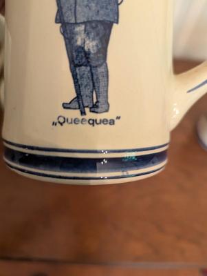 Blue Delft Hand Painted Pitcher & Mugs Charles Morgan "Capt" A Hab "Queequea"
