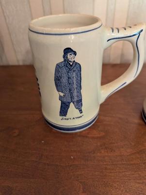 Blue Delft Hand Painted Pitcher & Mugs Charles Morgan "Capt" A Hab "Queequea"