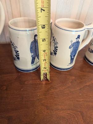 Blue Delft Hand Painted Pitcher & Mugs Charles Morgan "Capt" A Hab "Queequea"