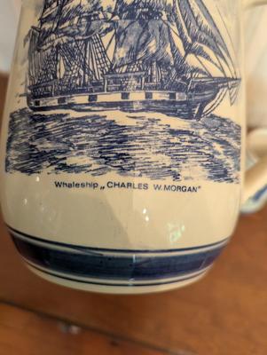 Blue Delft Hand Painted Pitcher & Mugs Charles Morgan "Capt" A Hab "Queequea"