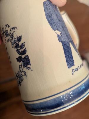 Blue Delft Hand Painted Pitcher & Mugs Charles Morgan "Capt" A Hab "Queequea"