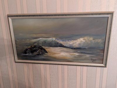 1960's Seascape Crashing Waves Painting Signed By George Bleich