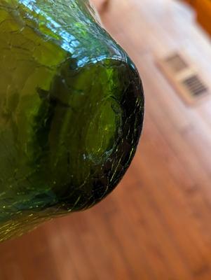 Vintage Crackling Green Hand Blown Decanter & Small Mugs